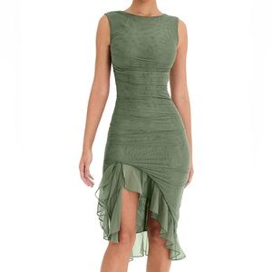 NWOT - Sleeveless Bodycon Ruched Ruffle Dress with Irregular Hem - M